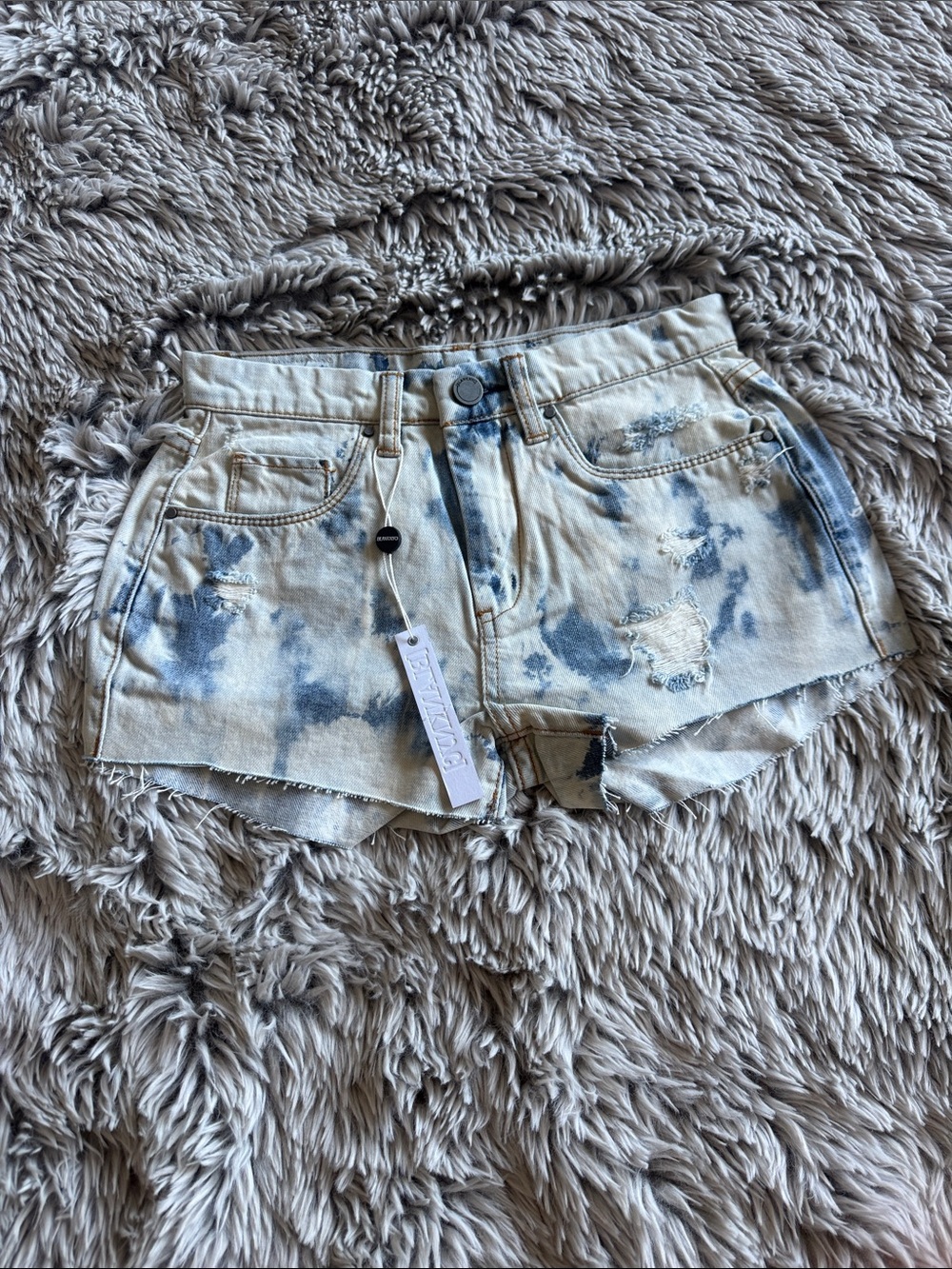 Blank NYC Blue Tie-Dye Distressed Jean Shorts